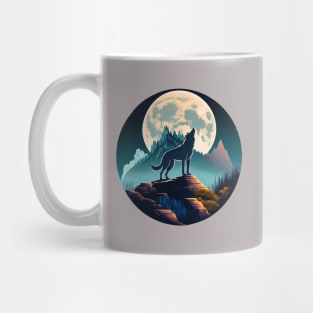 wolf in front of a white moon Mug